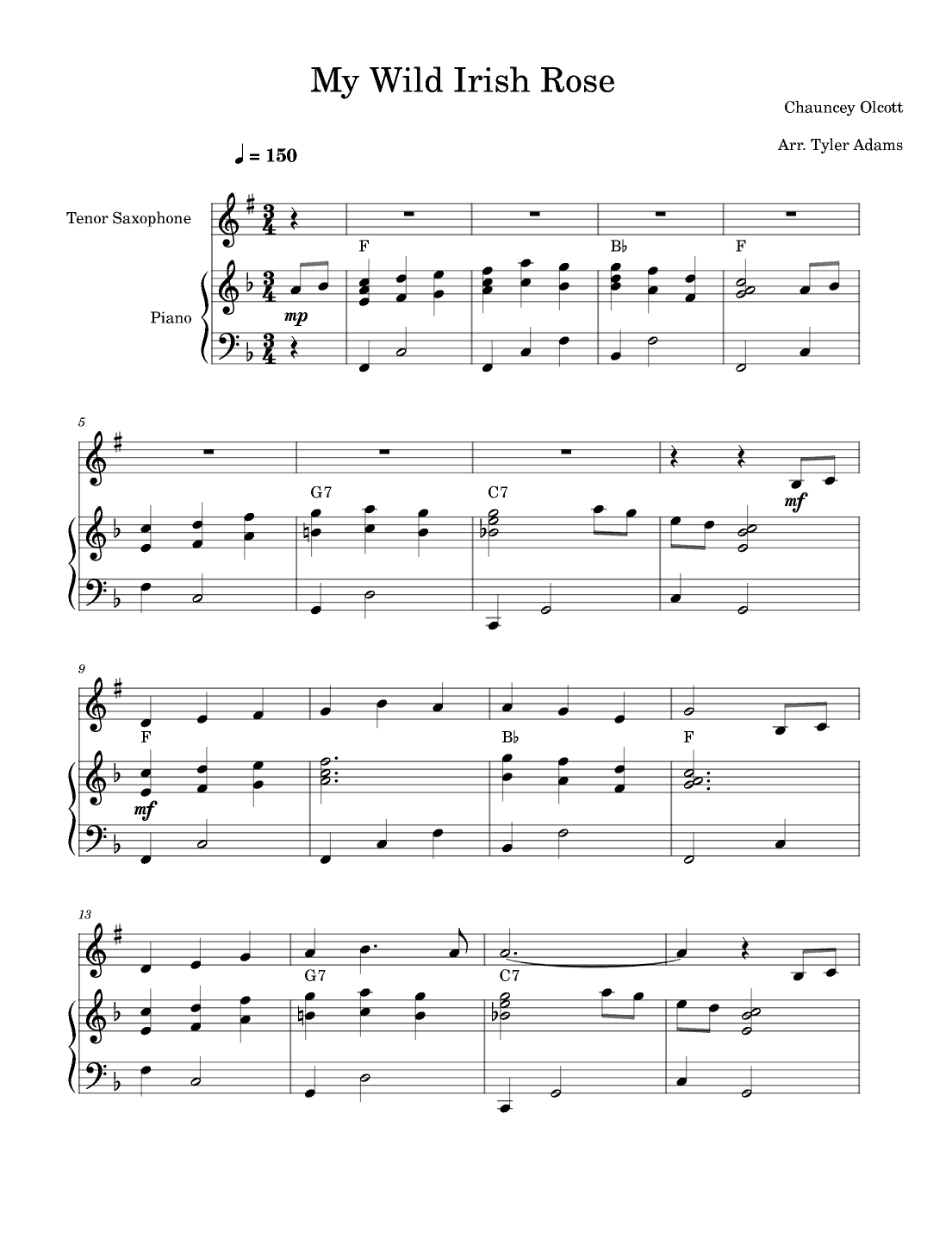 My Wild Irish Rose (Tenor Sax and Piano) (arr. Tyler Adams)