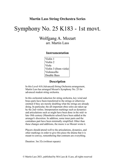 Symphony No. 25 in G minor K183 (arr. Martin Lass)
