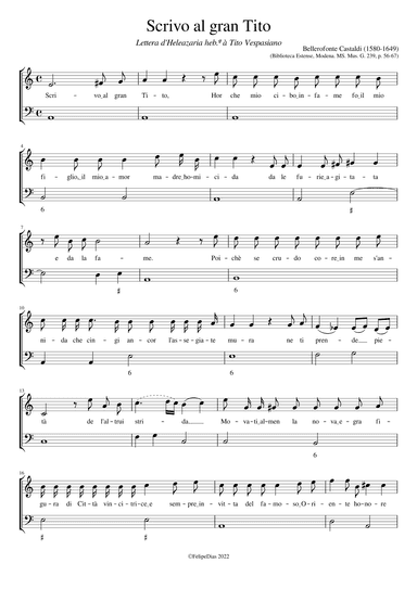 Lettera d'Heleazaria Heb.a a Tito Vespasiano: Scrivo al gran Tito (arr. Early Music Scores)