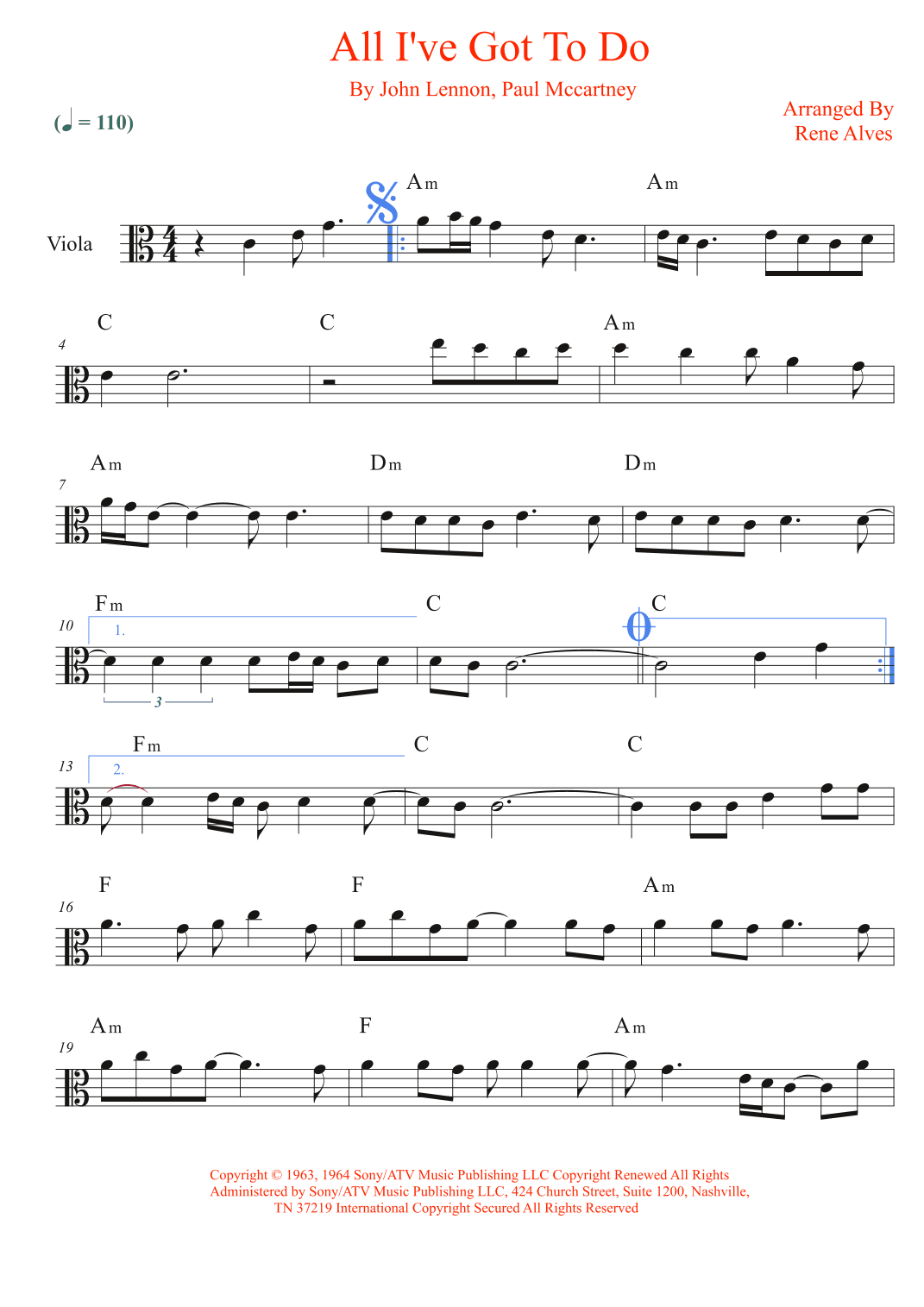 All I've Got To Do (arr. Rene Alves)