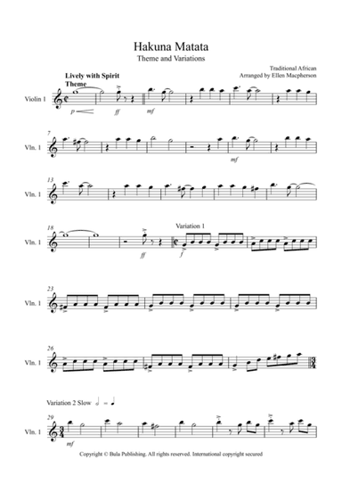 Hakuna Matata Theme & Variation - Easy String Quartet - Violin 1 (arr. Ellen Macpherson)