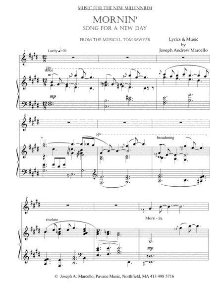Mornin' - Song to a New Morning; from the musical 'Tom Sawyer'