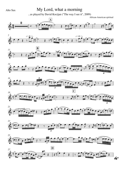 My Lord what a morning - SOLO in Eb (alto sax) (arr. David Kocijan)