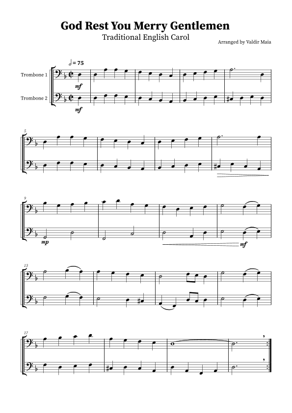 God Rest You Merry Gentlemen - Trombone Duet (arr. Valdir Maia)