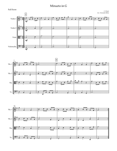 Minueto in G (J. S. Bach) for String Quartet (arr. Fernando Britto)