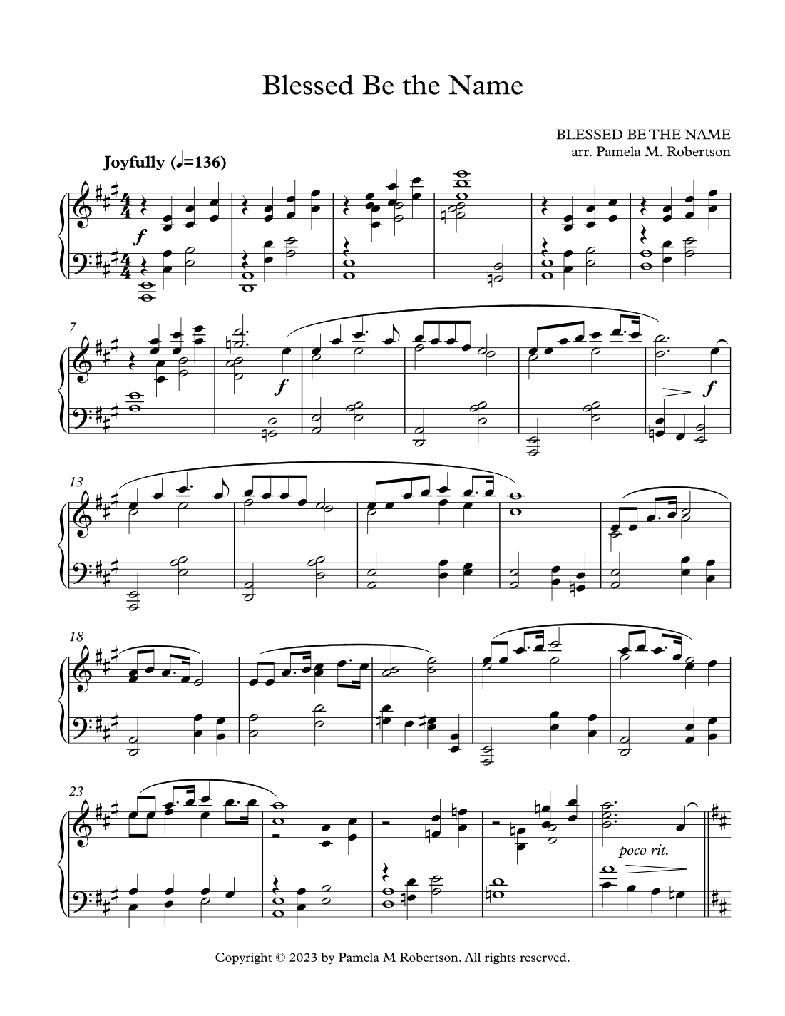 Blessed Be the Name - Piano Solo (arr. Pamela M Robertson)