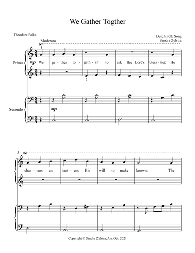 We Gather Together (beginning solo with optional elementary duet) (arr. Sandra Zylstra)