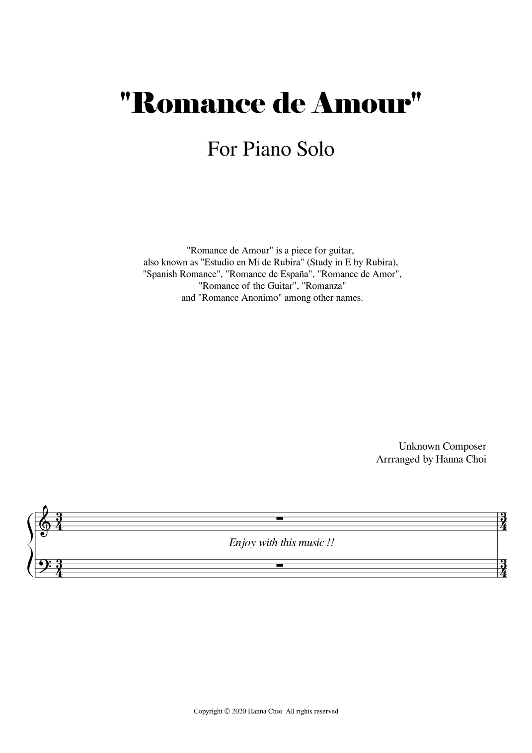 Romance d'Amour (arr. Hanna Choi)