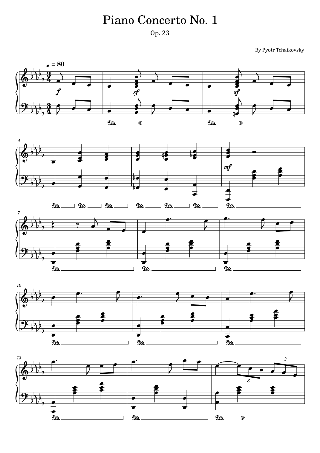 Tchaikovsky - Piano Concerto No. 1 - Op.23 - 1st.Mov - For Piano Solo (arr. poon)