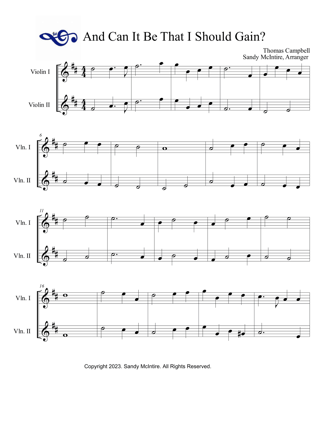 And Can It Be That I Should Gain? (arr. Sandy McIntire)