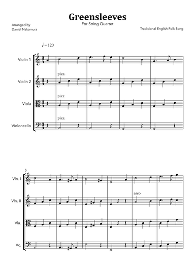 Greensleeves (for String Quartet) (arr. Daniel Nakamura)