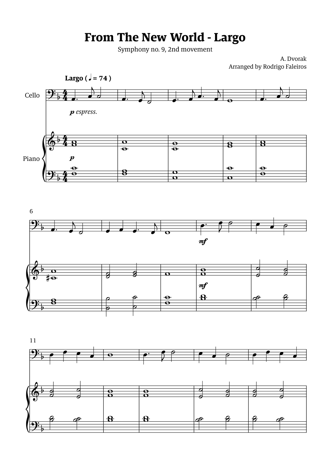 Largo (2nd movement of the Symphony no. 9 'From The New World') (arr. Rodrigo Faleiros)