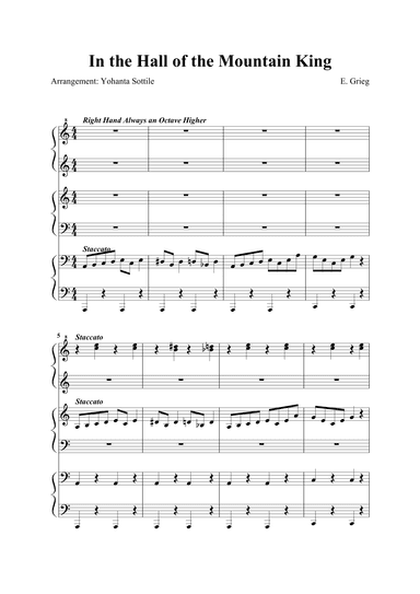 In The Hall of the Mountain King (6 hands easy) (arr. Yohanta Sottile)