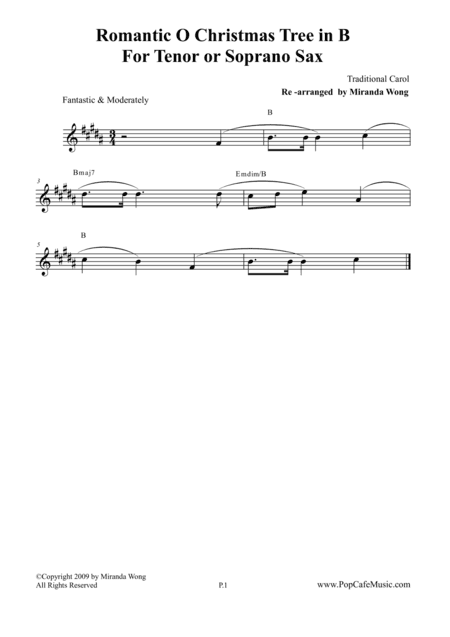 Romantic O Christmas Tree - Tenor / Soprano Saxophone + Concert Key (arr. Miranda Wong)
