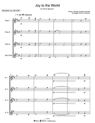 Joy to the World for Flute Quartet (arr. Erik Q. Ransom)