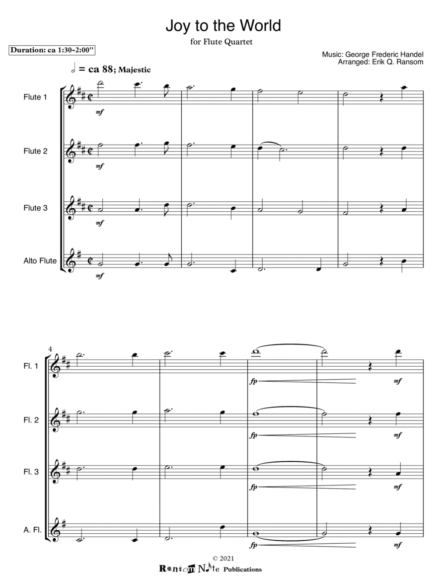Joy to the World for Flute Quartet (arr. Erik Q. Ransom)