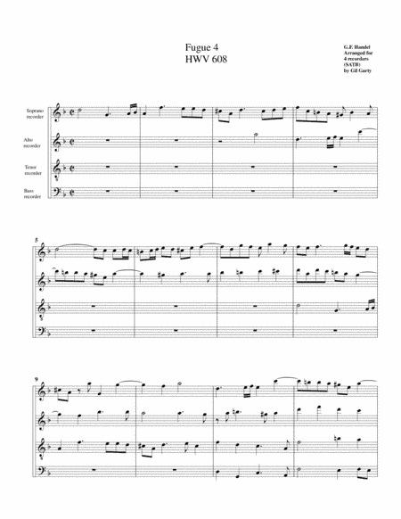 Fugue no.4, HWV 608 (version in 4 4) (arrangement for 4 recorders) (arr. Gil Garty)