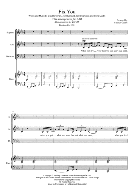Fix You (arr. Carolyn Goates)