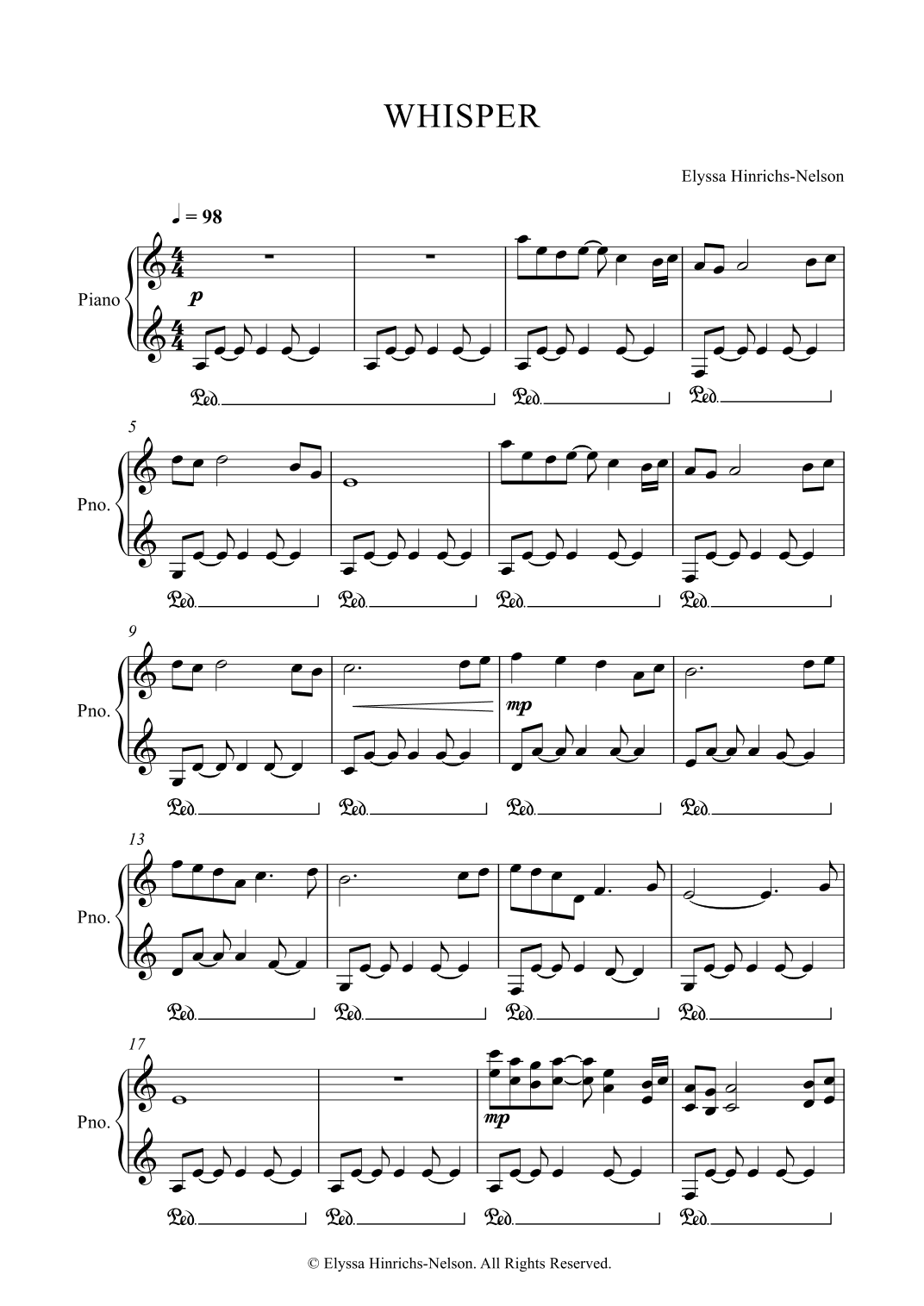 WHISPER Piano Solo by Elyssa Hinrichs-Nelson