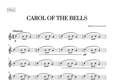 Carol of the Bells (Very Easy/Beginner) - A minor (for Oboe) (arr. Cadenza Editions)