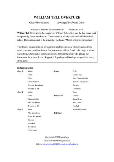 William Tell Overture (Orchestra/ Concert Band Flexible Instrumentation) (arr. Frank Chow)