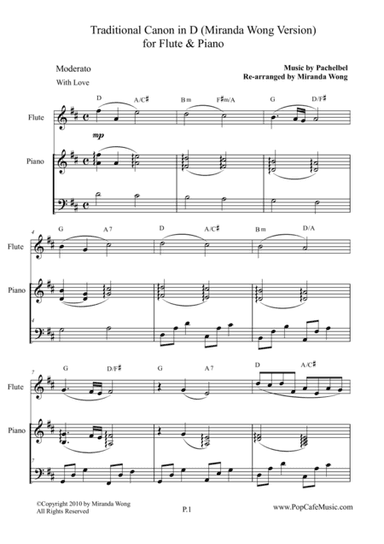Traditional Canon in D for Flute & Piano Accompaniment (arr. Miranda Wong)