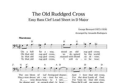 The Old Rugged Cross in D Major - Easy Bass Clef Lead Sheet (arr. Amanda Cerqueira Rodrigues)