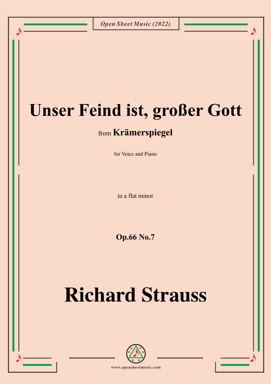 Richard Strauss-Unser Feind ist,großer Gott,in a flat minor,Op.66 No.7 (arr. OSM Press)
