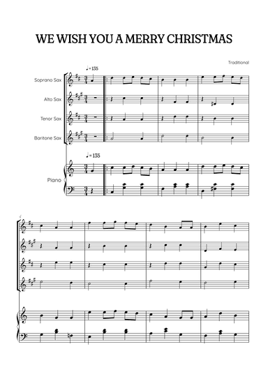 We Wish You a Merry Christmas for Sax Quartet & Piano • easy Christmas sheet music (arr. Benzaiten Editions)