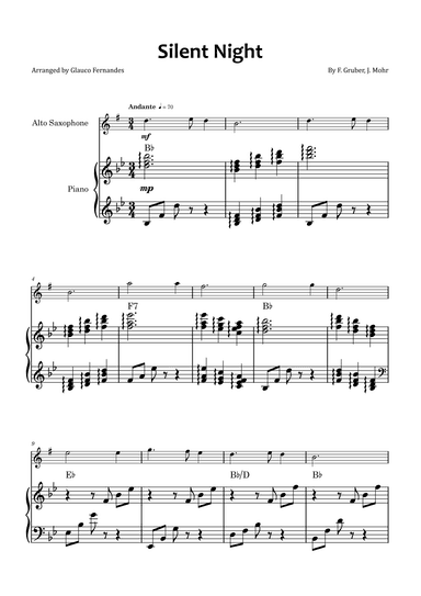 Silent Night - Alto saxophone and piano with chord symbols (arr. Glauco Fernandes)