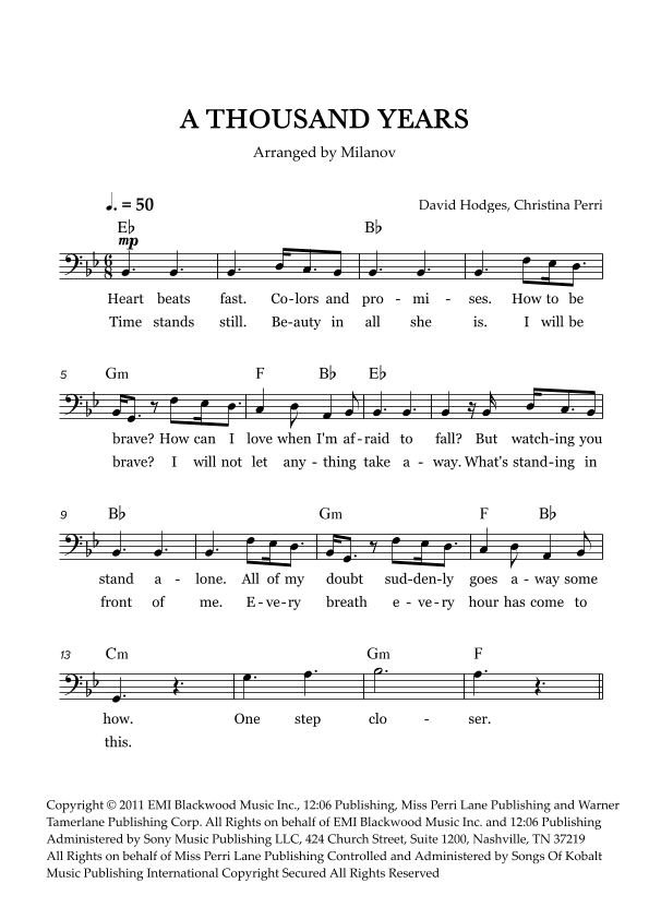 A Thousand Years (arr. Milanov)