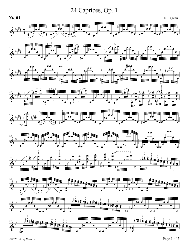 Paganini 24 caprices for Violin, No. 01 (arr. N. Paganini)