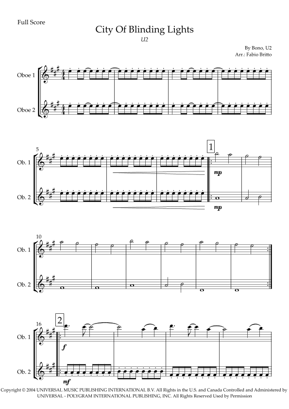 City Of Blinding Lights (arr. Fabio Britto)