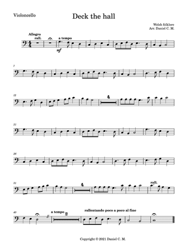 Deck the hall for cello and piano (easy) (arr. Daniel C. M.)