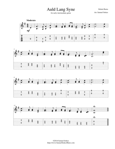 Auld Lang Syne - for early intermediate guitar with TAB (arr. Samuel Stokes)