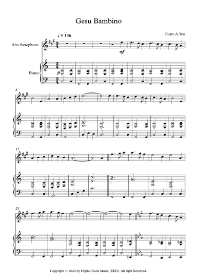 Gesu Bambino (The Infant Jesus) - Pietro A. Yon (Alto Sax + Piano) (arr. Digital Book Music)