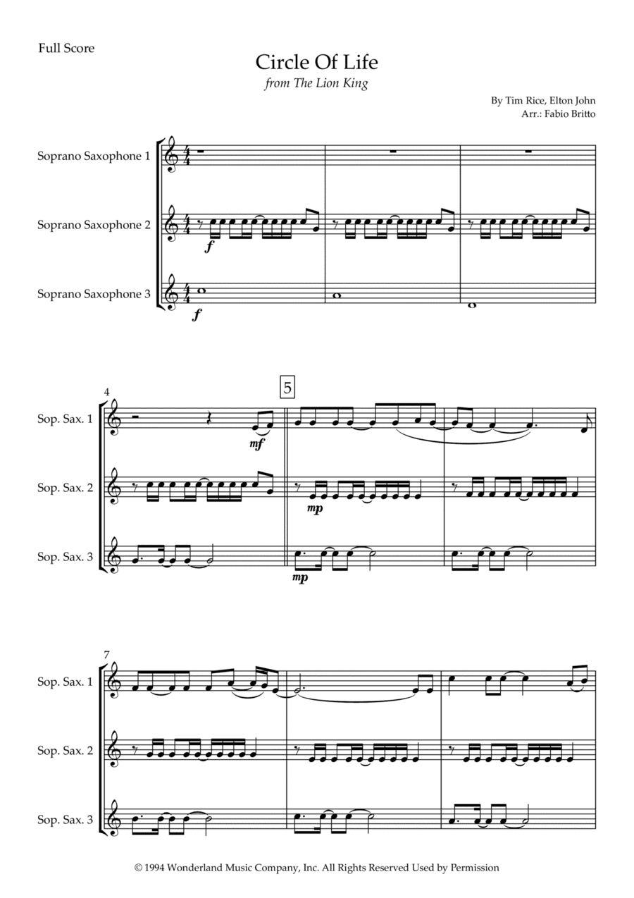 Circle Of Life (arr. Fabio Britto)
