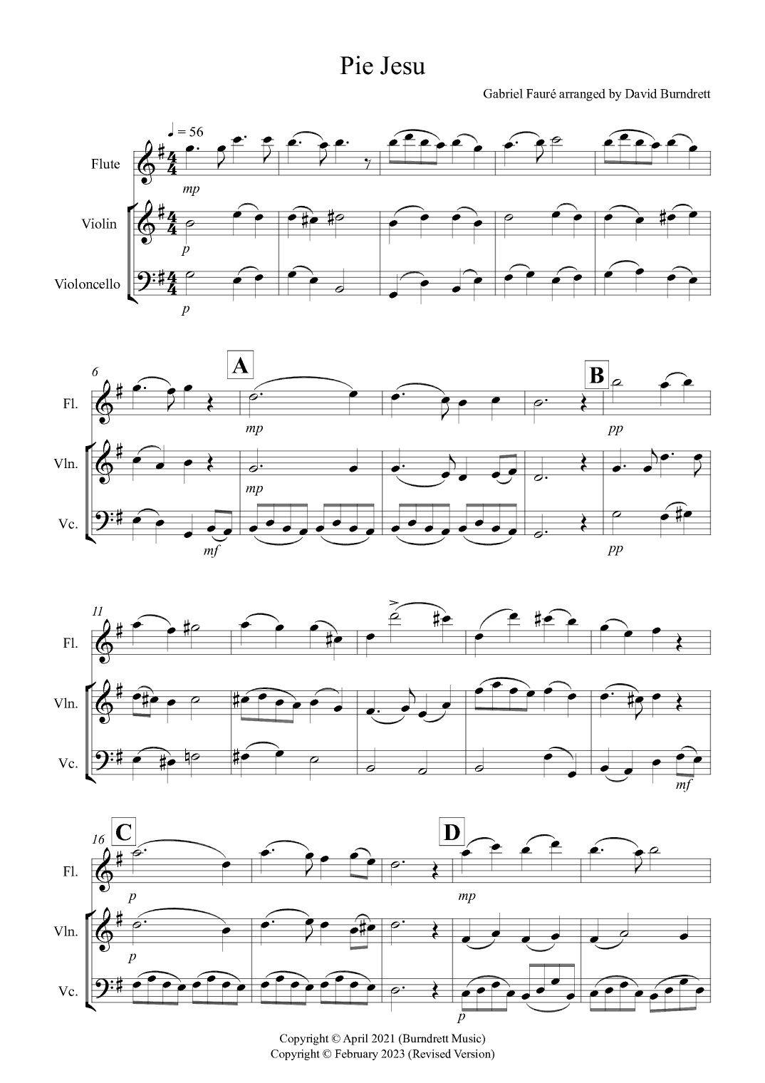 Pie Jesu for Flute, Violin and Cello Trio (arr. David Burndrett)