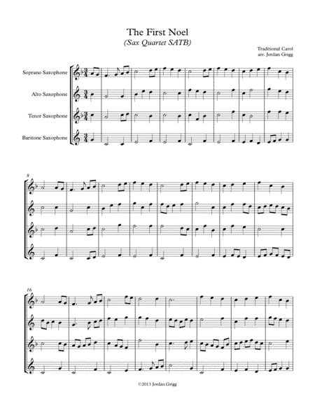 The First Noel (Sax Quartet SATB) (arr. Jordan Grigg)