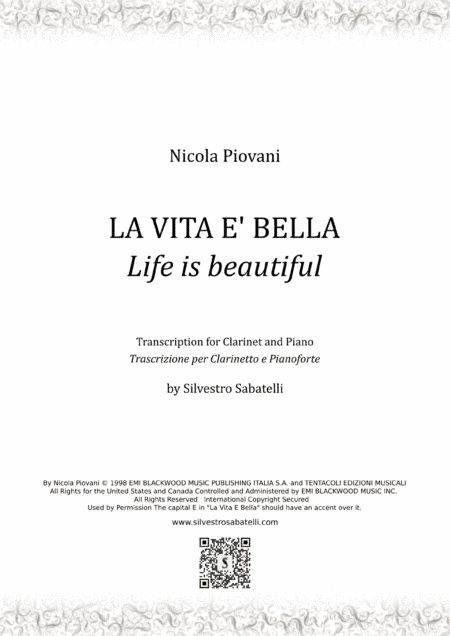 Life Is Beautiful (la Vita E Bella) (arr. Silvestro Sabatelli)
