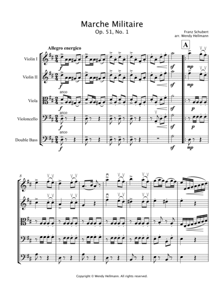 Marche Militaire (for String Orchestra/Quintet) (arr. Wendy Hellmann)