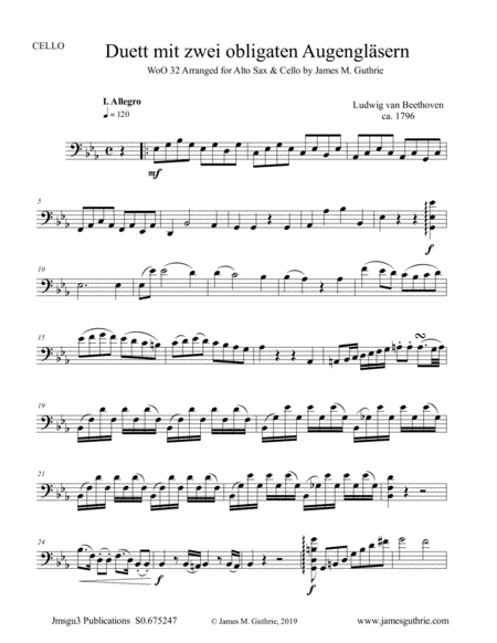 Beethoven: Duet WoO 32 for Alto Sax & Cello (arr. James M. Guthrie, ASCAP)