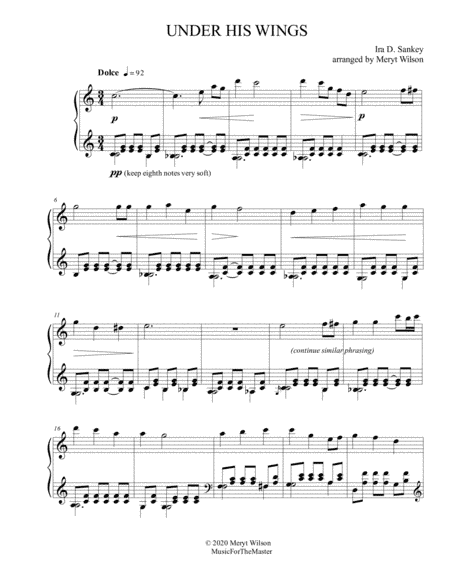 UNDER HIS WINGS piano solo early advanced (arr. Meryt Wilson)