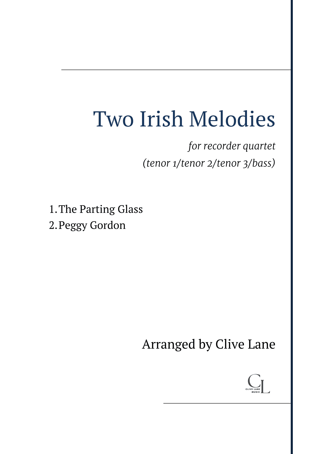 Two Irish Melodies for recorder quartet (arr. Clive Lane)