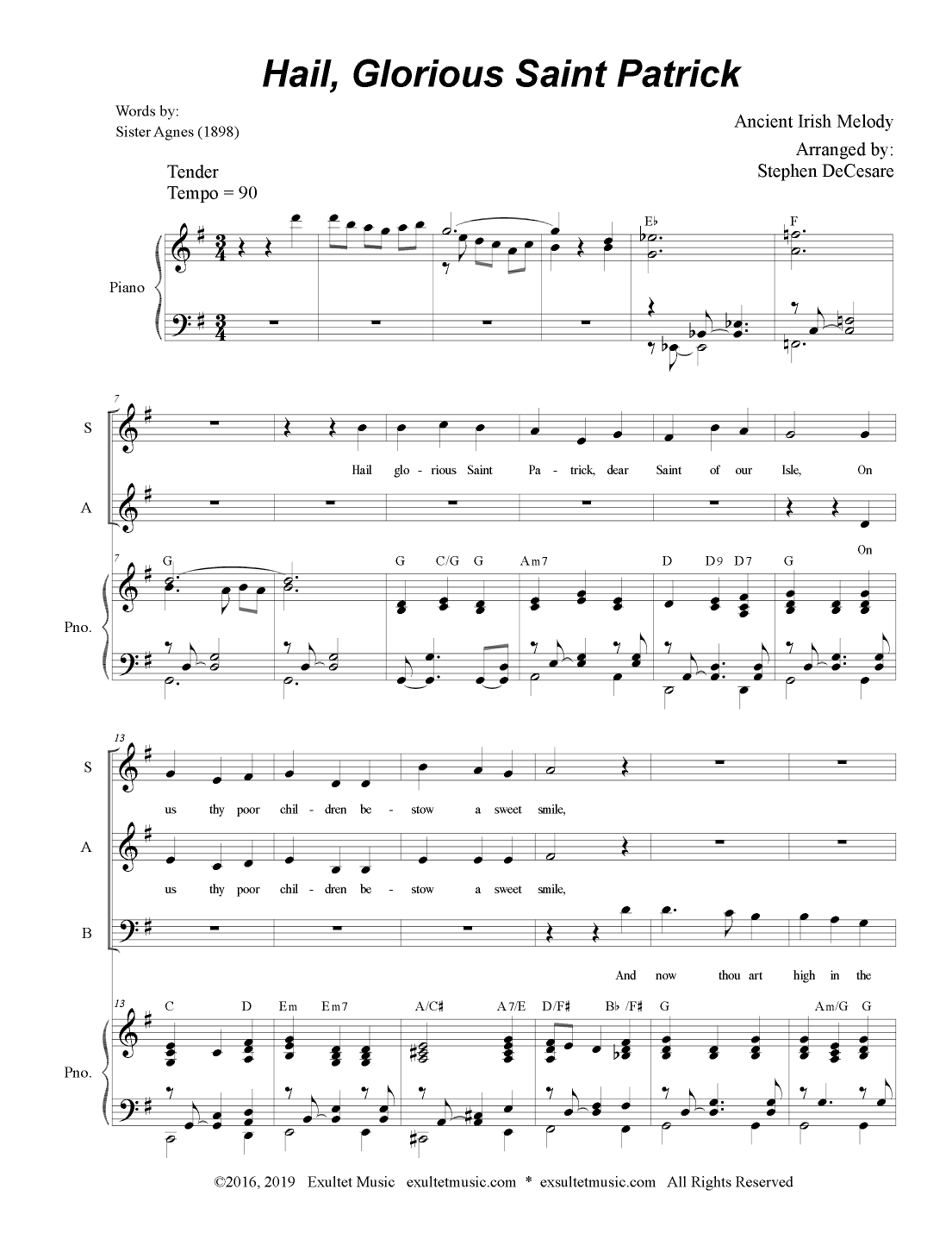 Hail, Glorious Saint Patrick (for SAB) (arr. Stephen DeCesare)