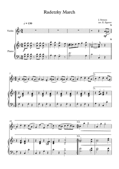 Radetzky March, Johann Strauss Sr., For Violin & Piano (arr. Eugene Egorov)