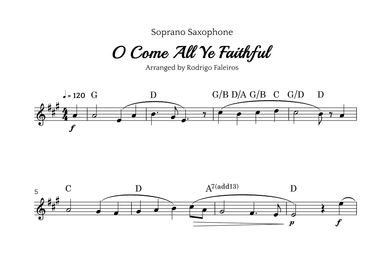 O Come All Ye Faithful (for soprano sax solo) (arr. Rodrigo Faleiros)