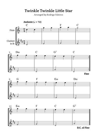 Twinkle Twinkle Little Star (for beginners) (arr. Rodrigo Faleiros)