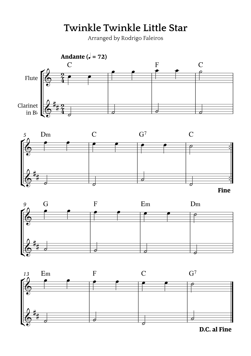Twinkle Twinkle Little Star (for beginners) (arr. Rodrigo Faleiros)