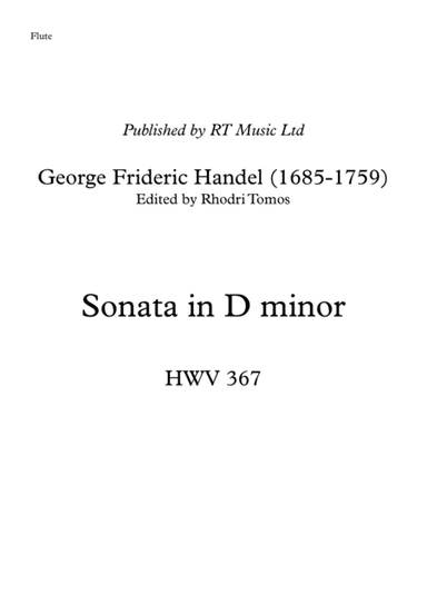 Handel HWV367 Sonata in D minor. Solo sheet music. (arr. Rhodri Tomos)